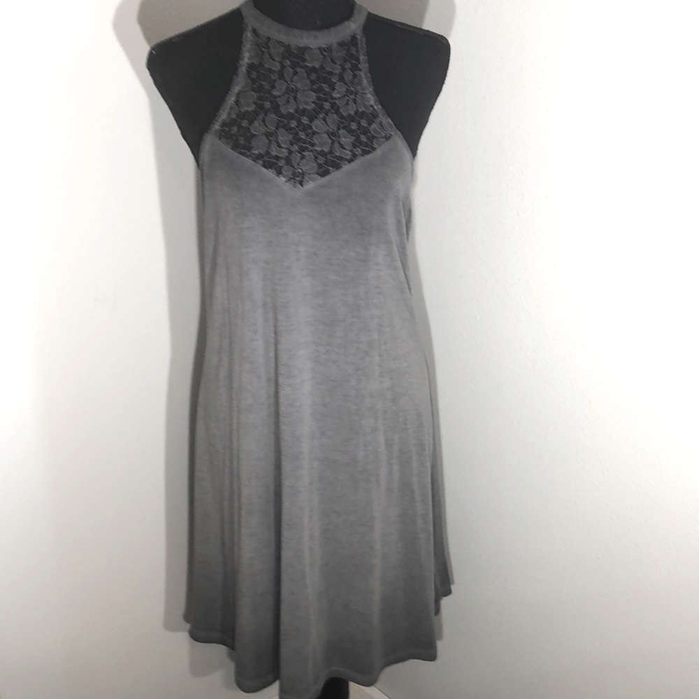 Mudd Gray Lace Yoke Mini Dress
